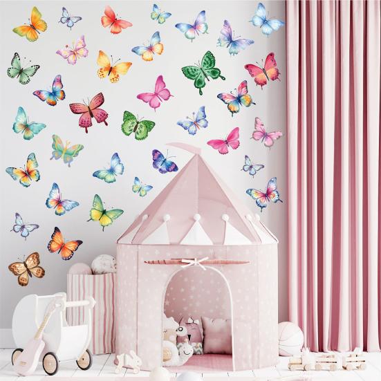 8 Sheets Watercolor Butterfly Wall Decals Peel And Stick 2D Butterfly
