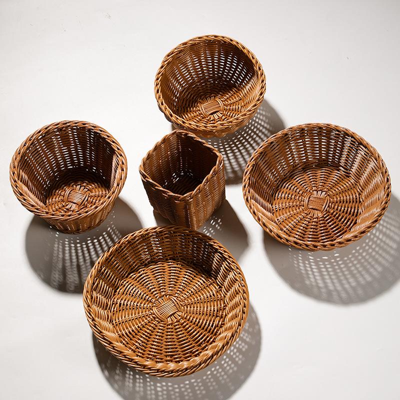 Handwoven Hardness Rattan Wicker Woven Serving Baskets Household Bread Fruit Vegetables Basket Rattan Basket Restaurant Display