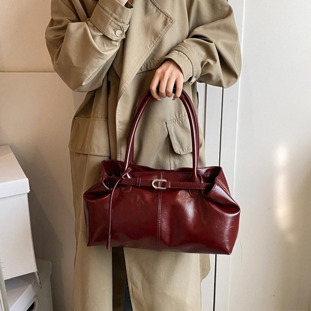

New Oil PU Leather Handbag Multifunctional Casual Tote Bag Large Capacity Underarm Bag Women вино красного