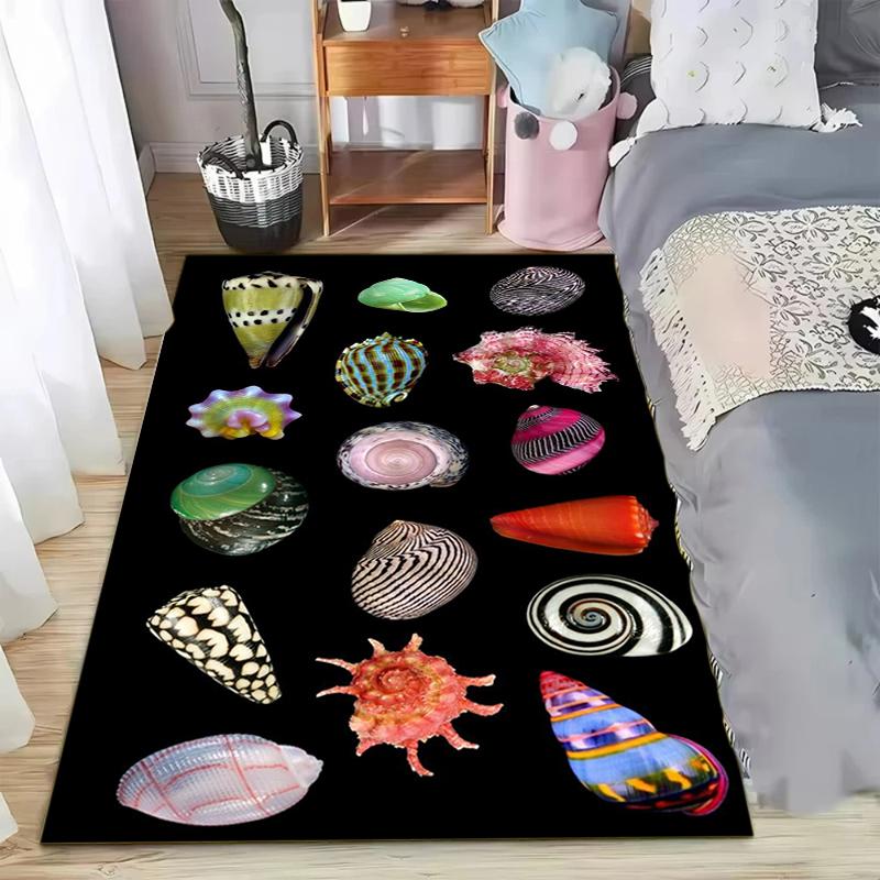 

Black Ocean Seashells Carpet Mat Rug Home Decoration Living Room Shell Marine Life Pattern Non Slip Soft Floor Mat Bedroom Decor 40X60CM