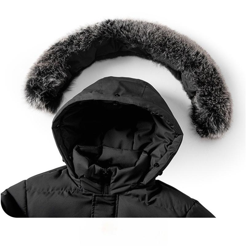 Large Size Medium-length Cotton Jacket Men's Winter Removable Hooded Cotton Jacket Thickened Large Hair Collar Cotton Jacket Coat Solid Color