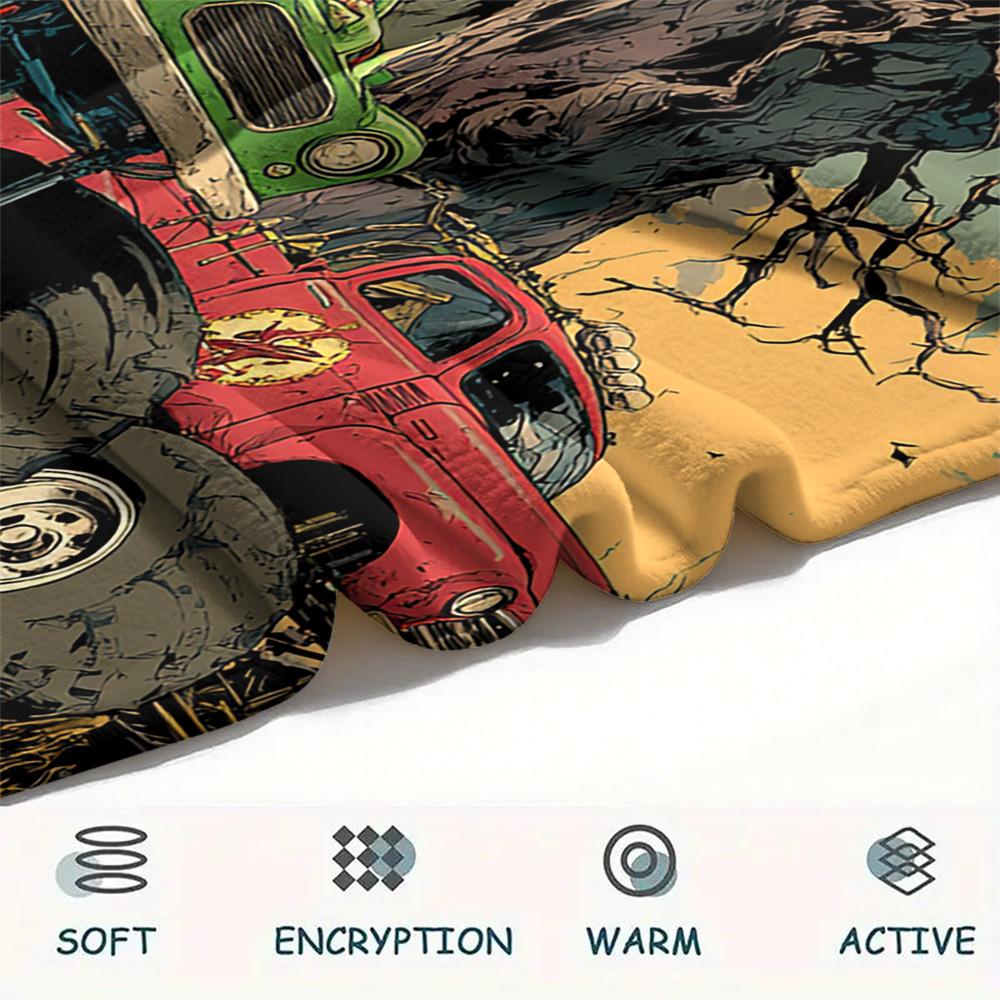 Truck Print Flannel Blanket, High Quality Comfortable for All Seasons, Home Decor, Warmth and Comfort, Perfect for Christmas Gifts