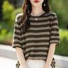 T-shirt Women's Summer Short-sleeved Sweater O-neck Pullover Color Striped Bottoming Clothes