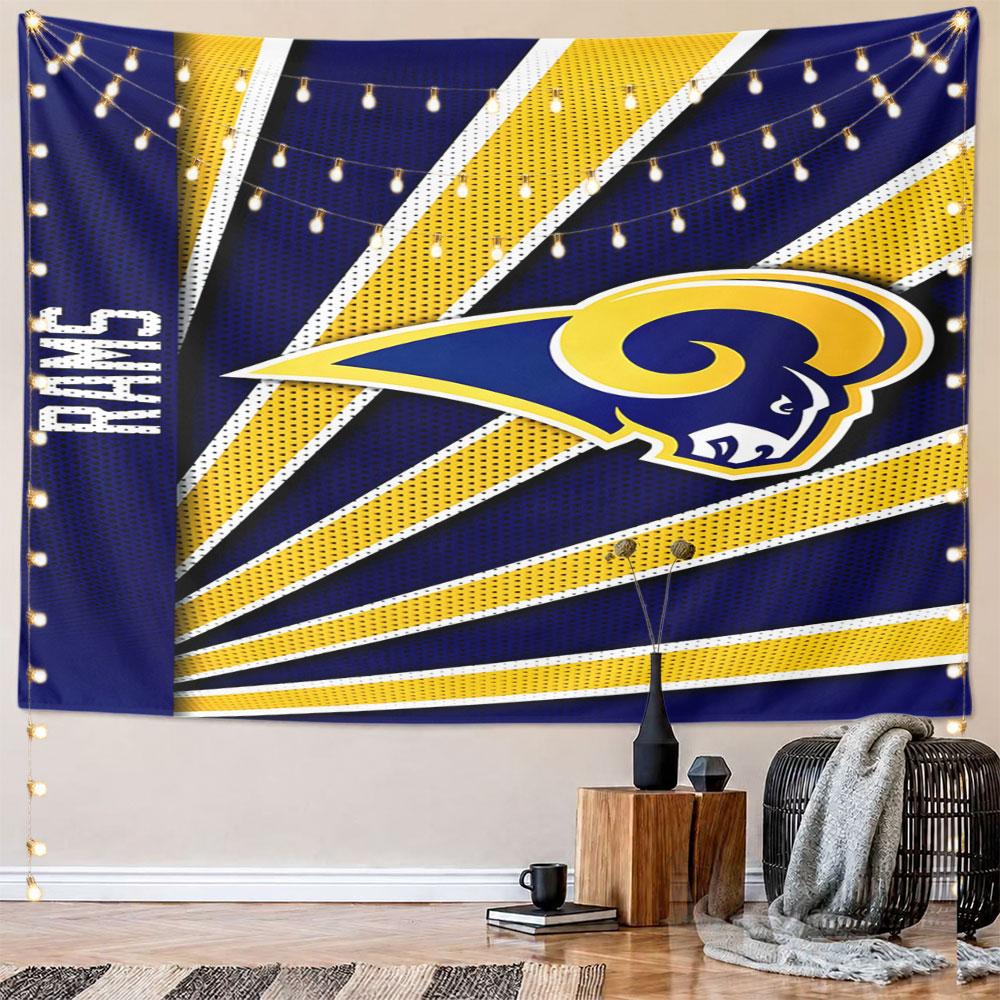 Blue and Gold Rams Logo Tapestry Design Pattern Wall Hanging Tapestry Decorative Tapestry Home Decor for Bedroom and Living Room