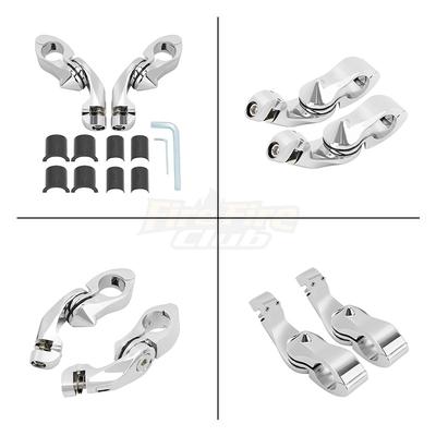 Motorcycle Short Angled Highway Footpegs Crash Bar Footrest with Clamps Mounts Kit for Harley Honda Kawasaki Yamaha