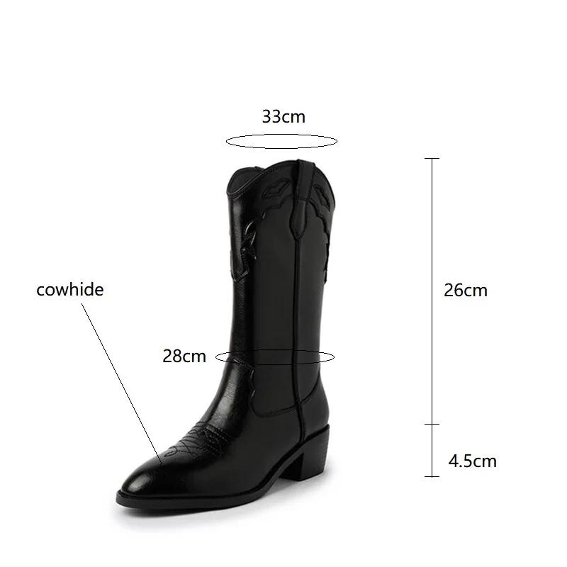 Fashion 2024 Autumn/winter Women Boot Round Toe Chunky Heels Mid-calf Boots Shoes for Women Split Leather Western Boots Knight Boots