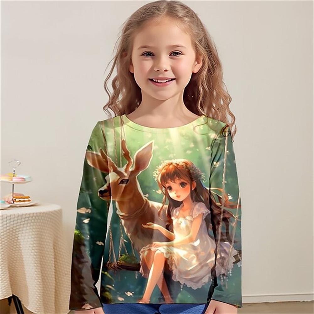 Children's Clothing From 6 To 14 Years Dream Elves 3d Pattern 2023 Autumn Kids Top Girls Tee Shirt Fashion Castle T-Shirts