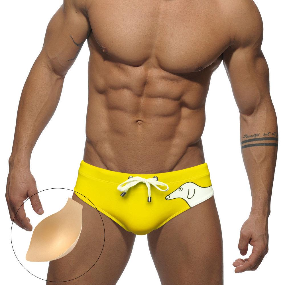 

JESSBORN Men s Triangle Swim Briefs with Cup, Puppy Print, Sexy Beach Sports Swimwear Medium