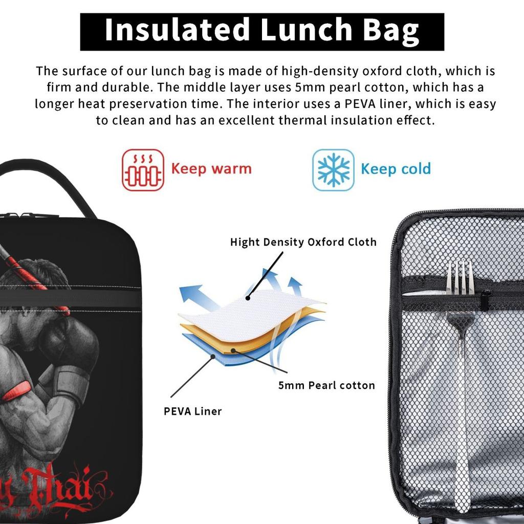 Muay Thai Boxing Fighter Insulated Lunch Bag for Women Children Portable Food Boxes Thermal Lunch Box Tote