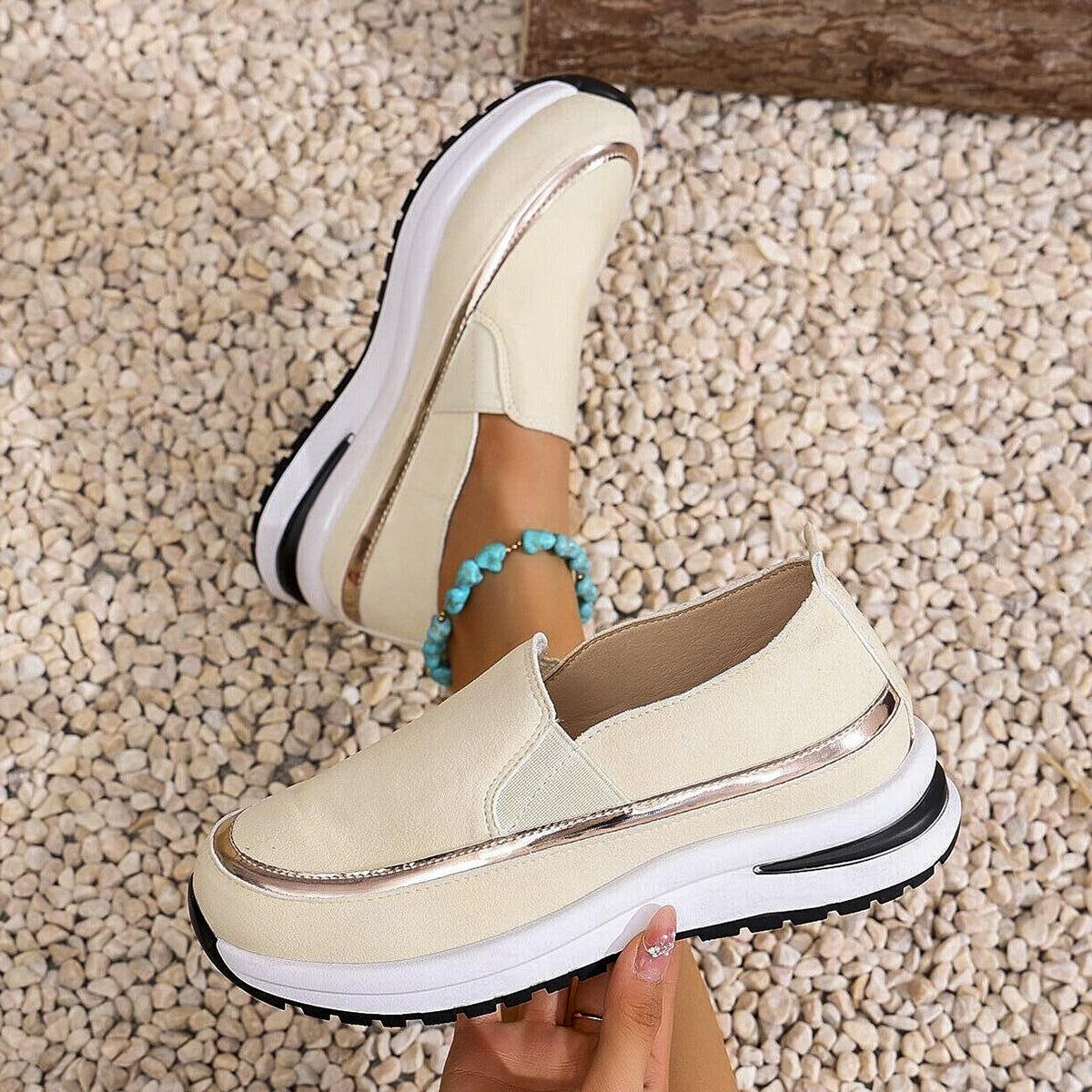 

Новые повседневные туфли большого размера, женские, толстые подошвы, подходящие по цвету, спортивные женские туфли без застежек 40 бежевый