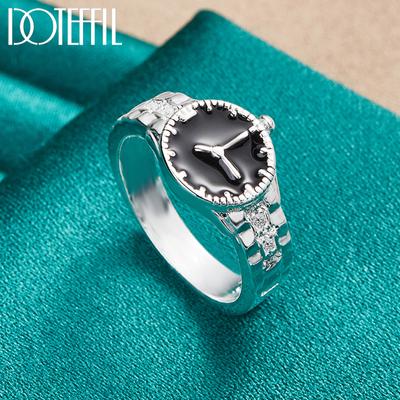 925 Prata Esterlina AAA Zircão Relógio Em Forma de Anel Moda Jóias de Casamento