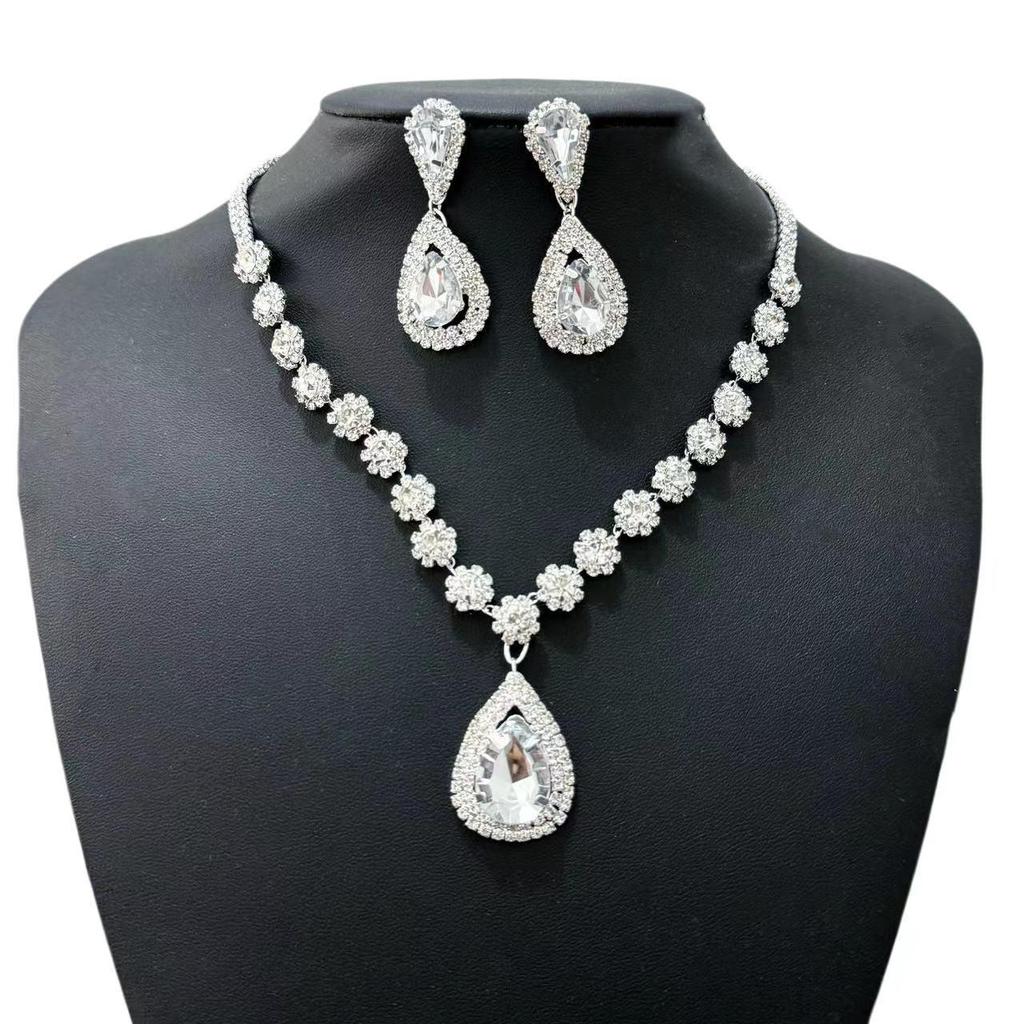 Luxury Bridal Teardrop Crystal Necklace & Earring Set - Elegant Women's Evening Jewelry