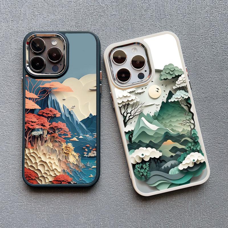 Printing Landscape phone case For iPhone 13 15 11 12 Pro Max 14 7 8 Plus SE2 XS X XR Creative Mountains Shockproof Soft Cover