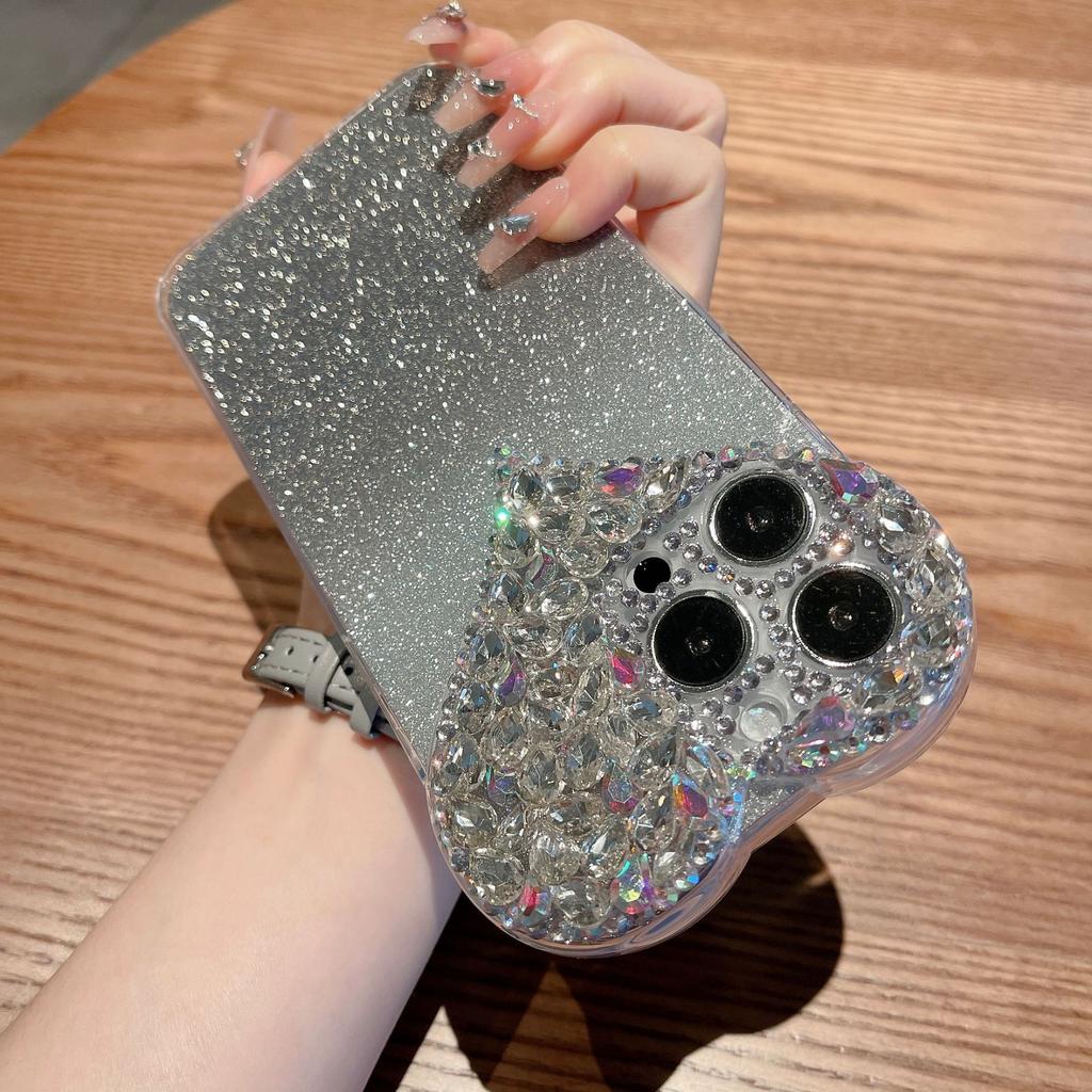 Suitable for IPhone16Promax Phone Cases, Heart-shaped Water Diamond 14/13, and Apple 15 Protective Cases with Gradient Glitter