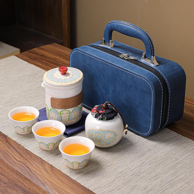 

1 Set Travel Tea Pot Set Outdoor Portable Ceramic Quick Guest Tea Set Office Teapot And Cup Set Light Luxury Friend Best Gifts