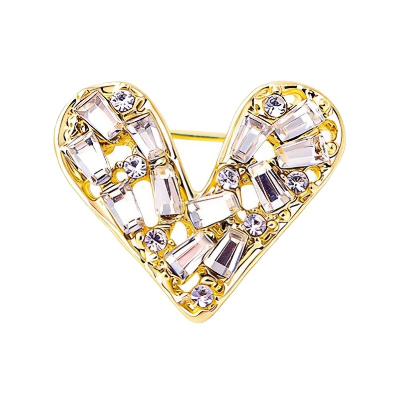 Romance Alloy Heart Brooch Decoration With Zircon Ideal For Dresses And Formal Attire