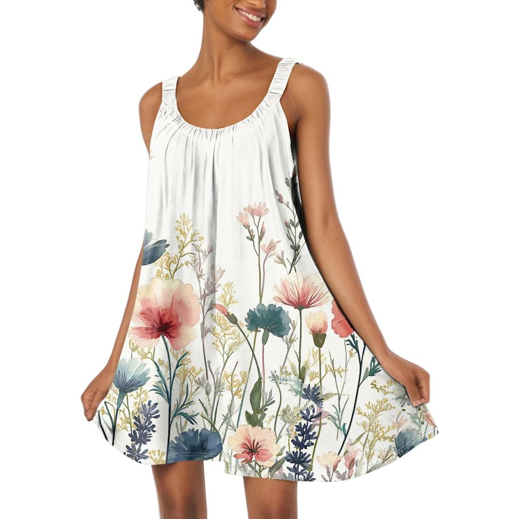 Women's Fashion Summer Beach Casual Print Sleeveless Cute Sling Dress Cute Sling Dress