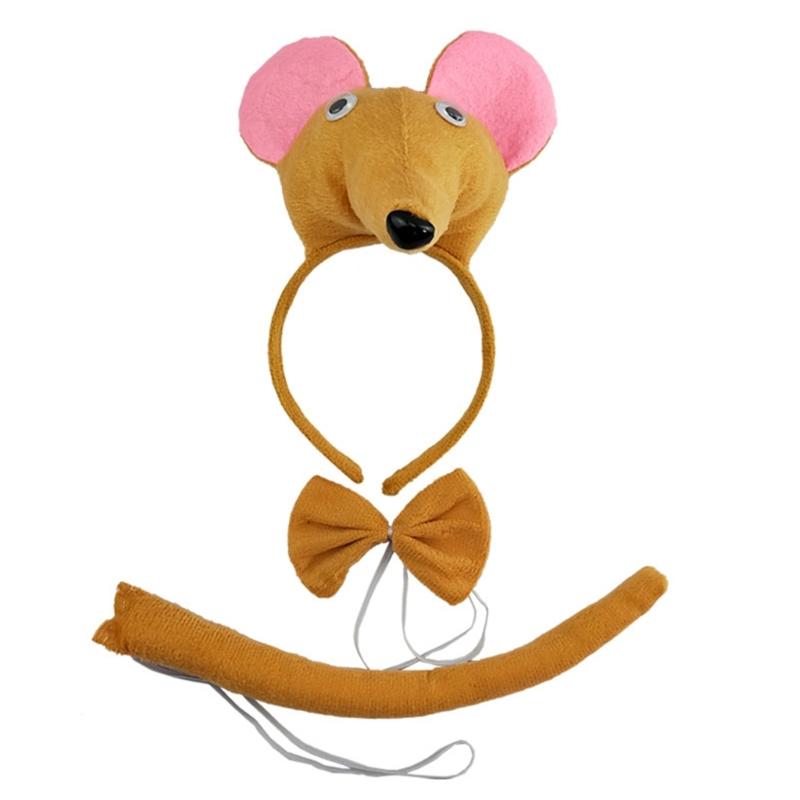 Children Mouse Costume Hairband Bowtie Tail Costume Set CarnivalParty Photoshoots Props Stage Costume School Play Props