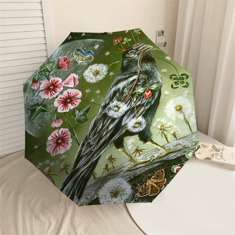 

1PC bird flowers Umbrella-8-Rib Reinforced, Automatic Open, Lightweight & Durable, Cute Fashion Accessory for Outdoor-F2626