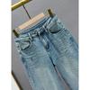 Fashion Women Blue Jeans High Waist Diamond Studded Straight Denim Pants Spring Summer Female Chic Trousers