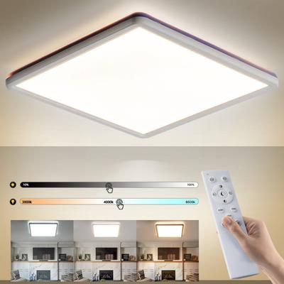 Uzaktan Kumandalı Karartma ve Renk Ayarlamalı Ultra İnce Led Kare Tavan Lambası, Oturma Odası ve Yatak Odası İçin Modern Basit Üç Geçirmez Lamba