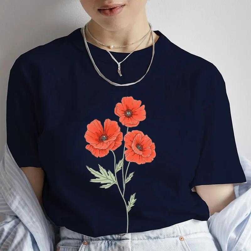 Fashion Red Poppy Flower Unisex T Shirt Funny Tops Tee Female Short Sleeve Tshirt Harajuku Tee Shirts Female Tee Girls Tshirts