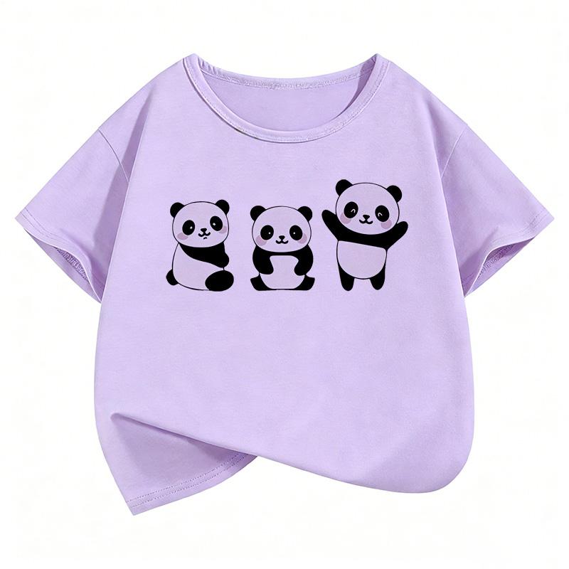 Children's Boys and Girls Summer and Spring Casual Tops T-shirt, New 2026 Happy Panda Cute and Fashionable Short-sleeve T-shirt