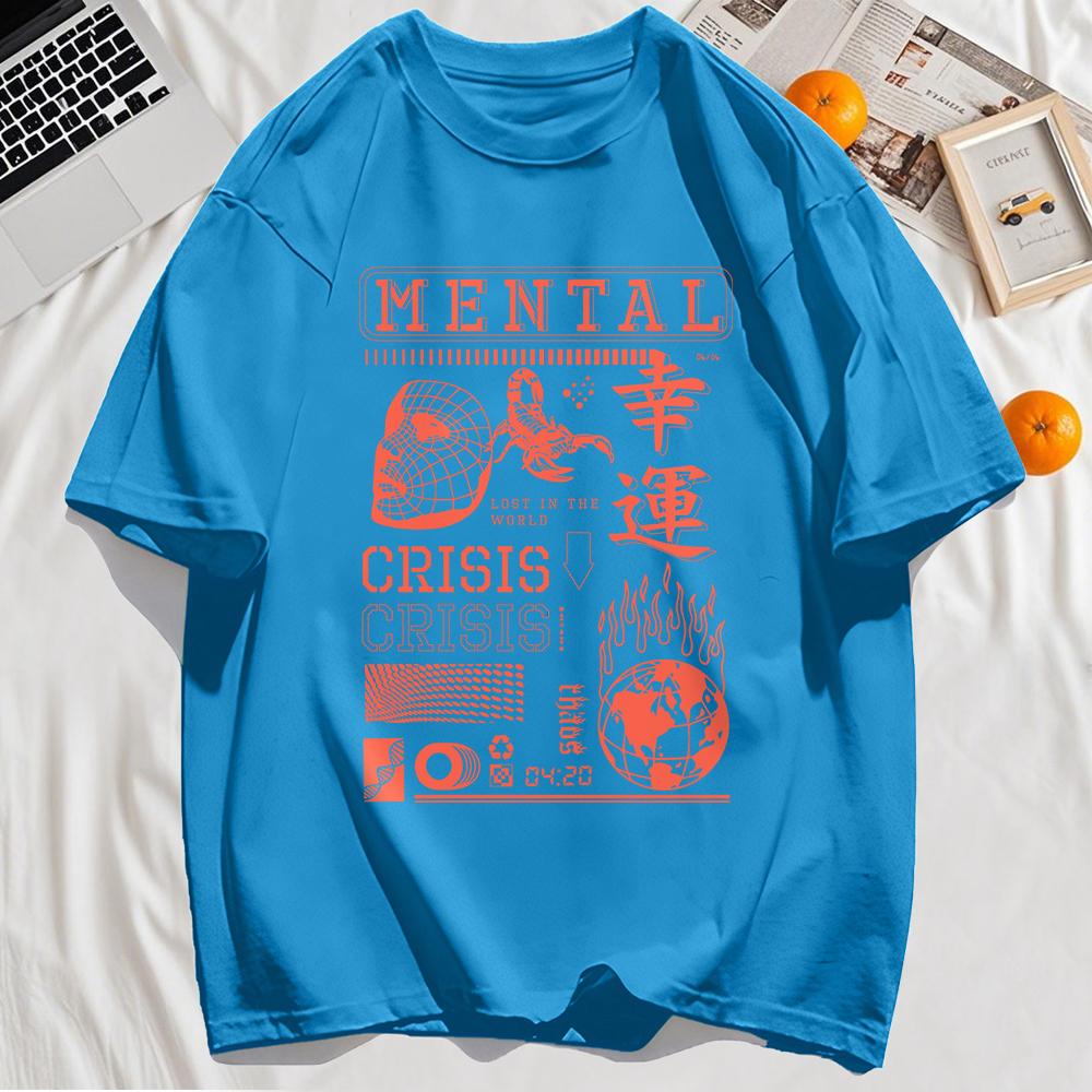 Mental Crisis Lucky Prints T-Shirt Mens Sport Cotton Breathable T Shirts Summer Casual Oversize Tops