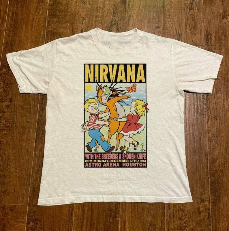 NIRVANA 90-х Винтажная Белая Футболка с Концертным Туром для Музыкальных Фанатов Унисекс Футболка M