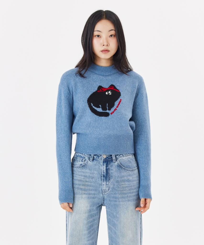 MARK GONZALES Women'S Neko Graphic Knit - Blue
