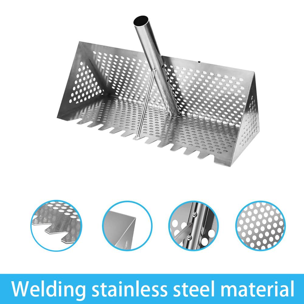 Stainless Steel Sand Gear Screen Collapsible Beach Shark Tooth Screen Sand Crab Trap Beach Sand Scoop Shovel Sand Filting Rake
