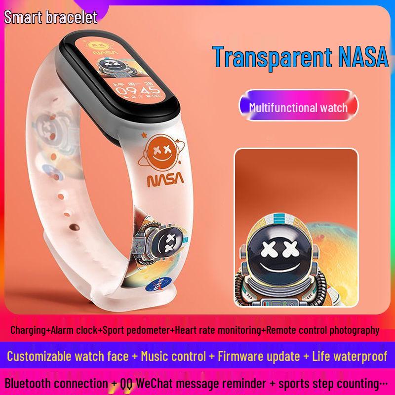 Translucent Orange NASA Cartoon Rechargeable Sport Watch with Pedometer, Vibration Alarm, and Heart Rate Monitor