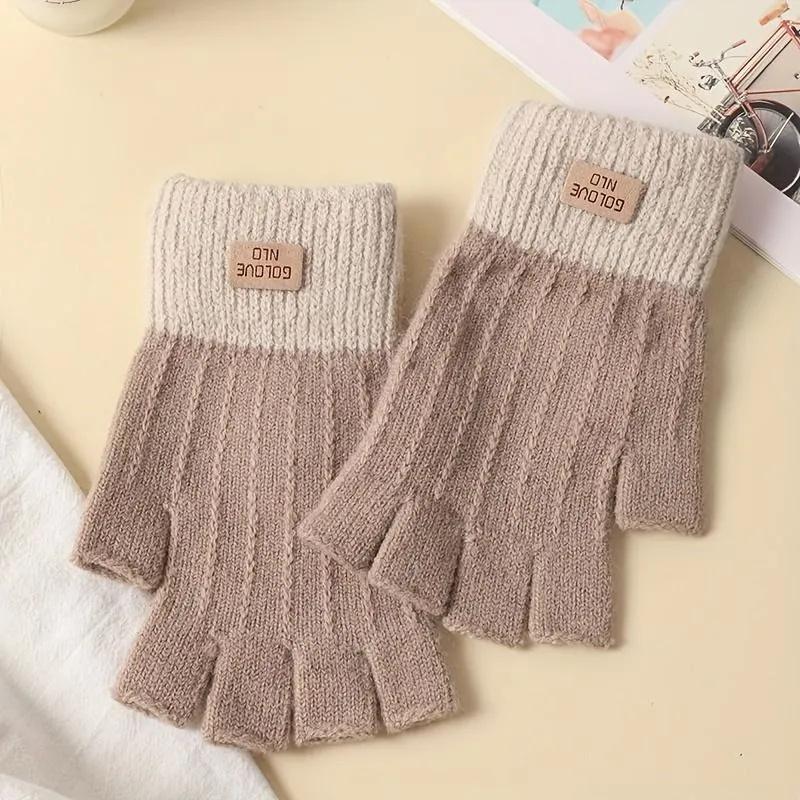 

Thickened And Warm Wool Gloves, Touchscreen Knitted Gloves, Half-finger Gloves One Size хаки