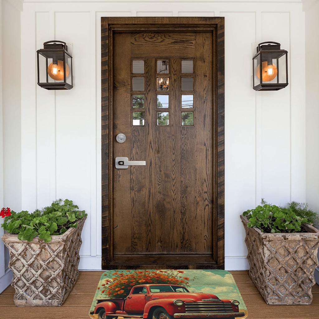 1PC Rustic Red Pickup Kitchen Rug Non-Slip Door Mat Pop design Bathroom Rug Bath Mat Carpet for Home Sink Laundry Decoreeree