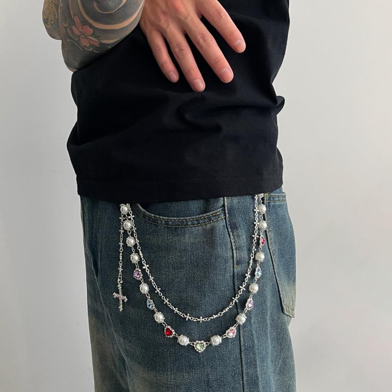 Punk Kreuz Jesus Anhänger Schlüsselanhänger Für Männer Rock Goth Hosen Taillengürtel Geldbörse Tasche Kette Luxus Strassstein Herz Jeans Hosen Kette