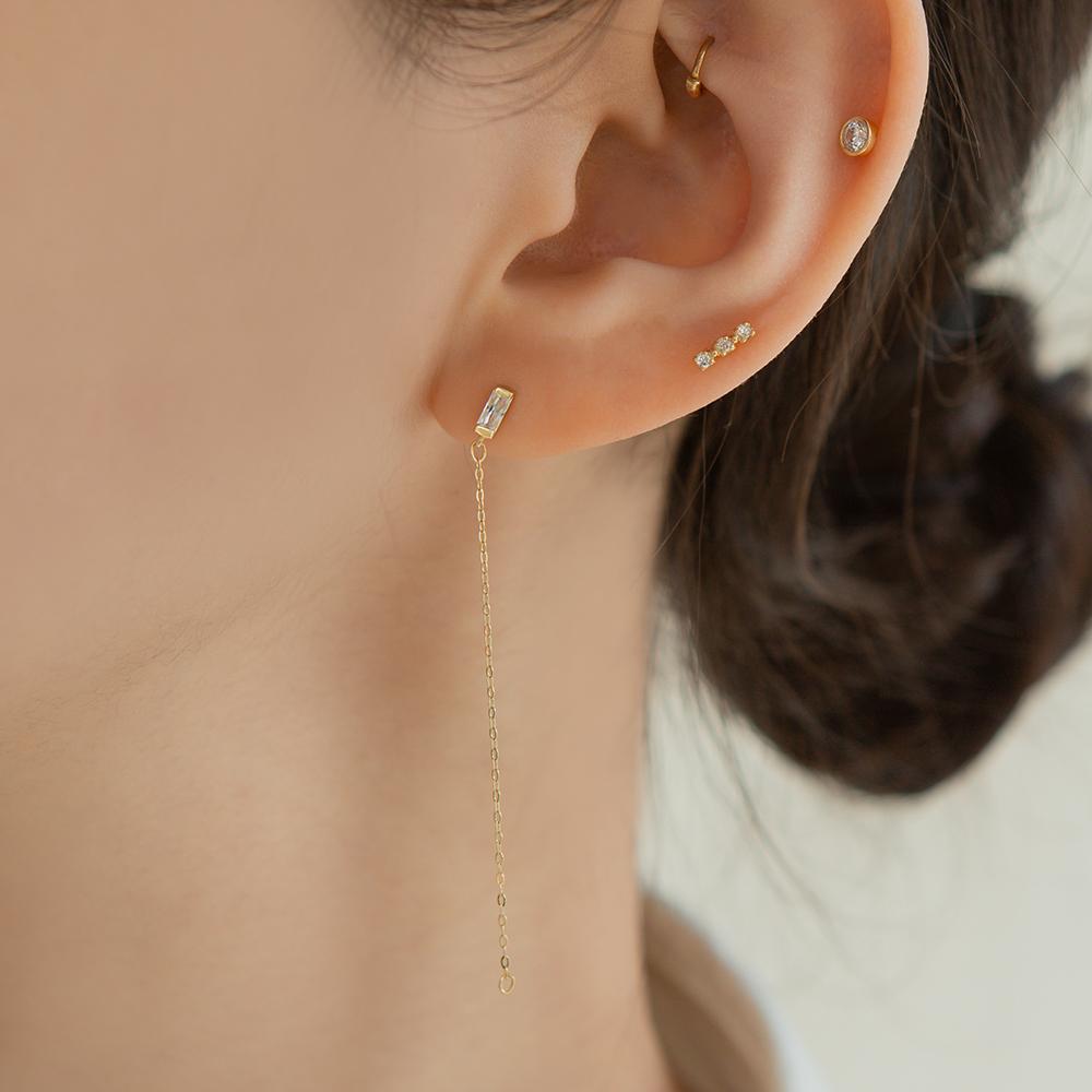 Lunne 14K Baguette Chain Drop Earrings (14K Gold) A12