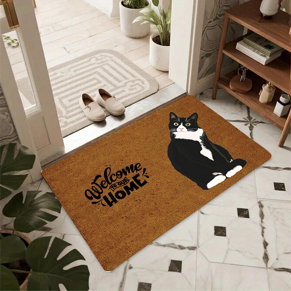 Schattige Cartoon Kat Brief Welkom Deurmat Amerikaanse Landelijke Stijl Zacht Antislip Entree Tapijt Zoete Huisdecoratie voor Binnen Buiten Gebruik 40x60cm