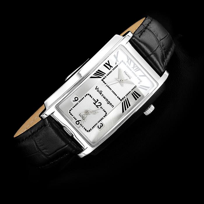 Pogseubagenwachi Retro Quadratische Dualzeit Leder Armbanduhr Vw1421V-Sv