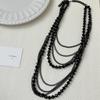 Elegant Dark Multi-Layer Bead Chain Necklace - Women's Fashion Layered Choker Clavicle Chain