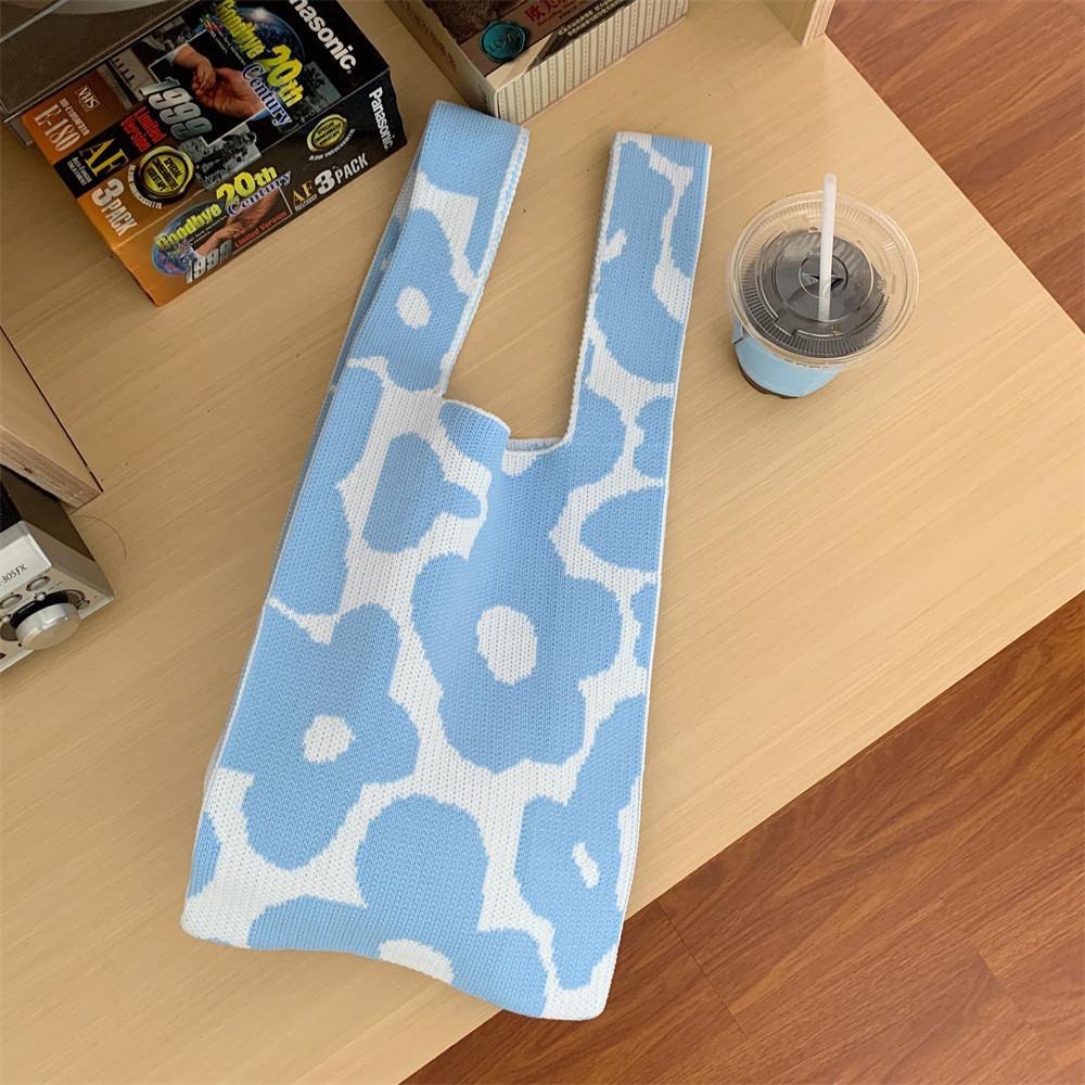 Floral Trendy Woven Knitted Clutch Bag In Soft Polyester For Outings Casual