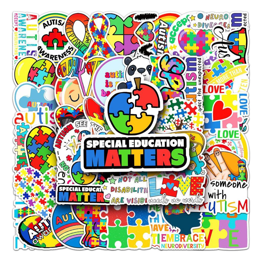 Autism Graffiti Sticker Pack: 50 Waterproof DIY Stickers for Skateboards, Phones, and Suitcases.