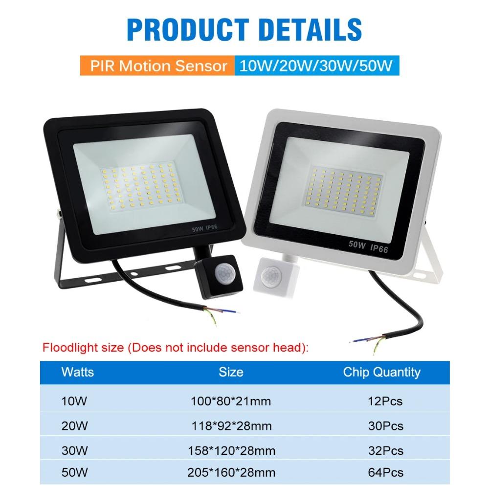 LED Floodlight PIR Motion Sensor White/Warm White IP66 AC220V Exterior Projector Spotlight SMD2835 Outdoor Lighting Floor Lamp