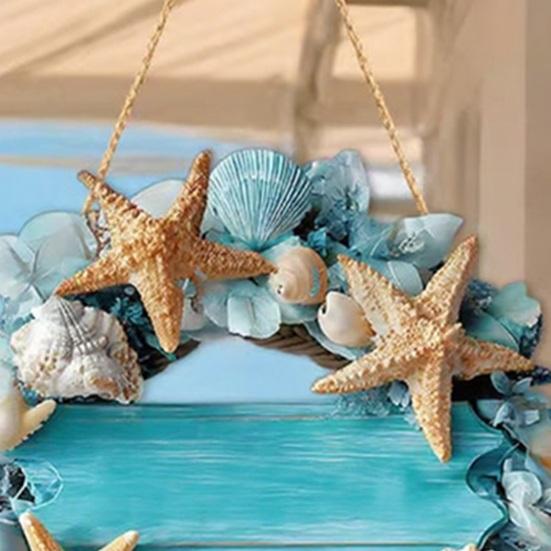 Cartello di Benvenuto Oceano Estate Spiaggia Ghirlanda Rotonda in Legno Stella Marina Conchiglia Costiera Appendiporta per Portico Decorazione Esterna