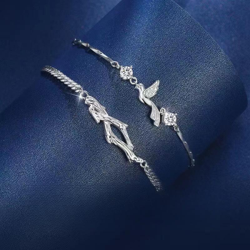 Blue Eucalyptus and Bird Couple Bracelet Female Niche Design Light Luxury Premium Sense Send Girlfriend Birthday Gift Hand Jewelry