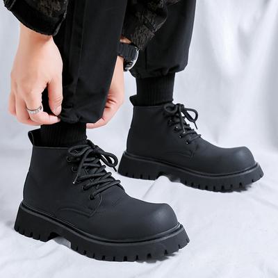 Winter Samt Schnürstiefel für Draußen Knöchelhoch Business Formal High Top Lederschuhe Neu Dicke Sohle Runde Zehenpartie Herren Motorradstiefel