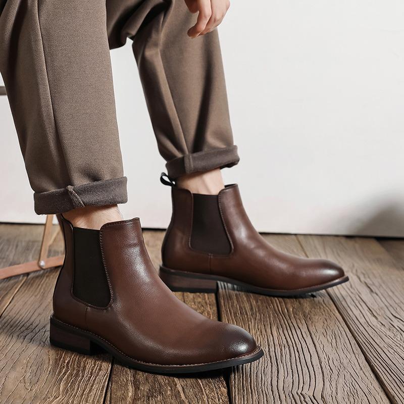 Men's Chelsea Boots Classic Handmade Leather Boots Business Dress Boot Men's Casual Ankle Boots British Style Men's Short Botas