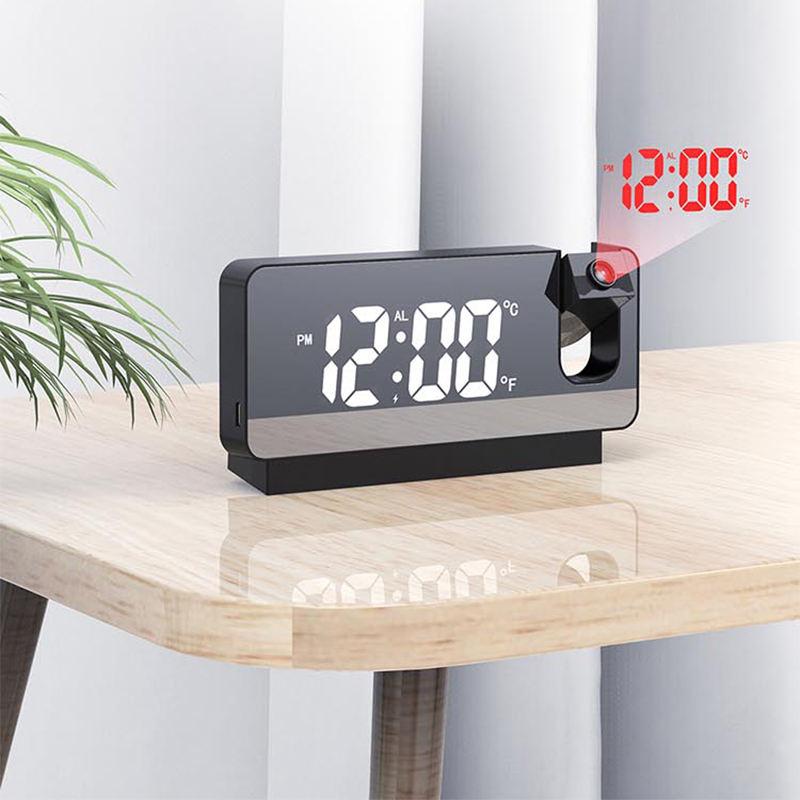 Projection Alarm Clock, LED Digital Clock with Ceiling Wall Projection, Rechargeable Bedside Clock with Snooze, Time & Temperatu
