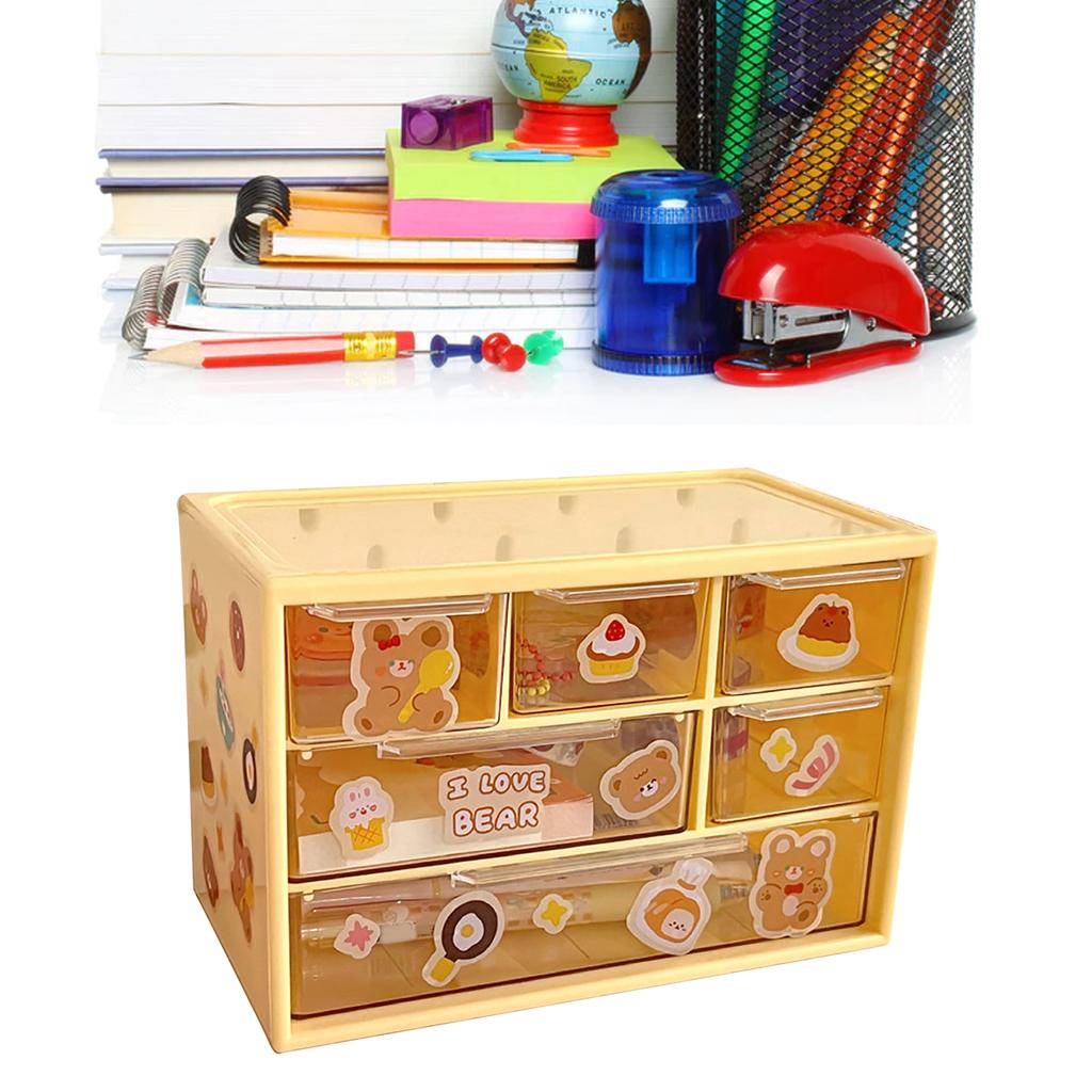 Desk Organizer with 6 Drawers Plastic Stackable 3 Tier Desktop Stationary Storage Box for Home Dorm