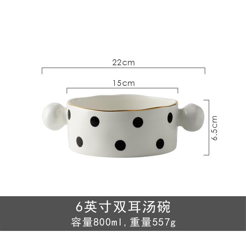 Gold Plated Polka Dot Ceramic Dishes Set Fine Steak Plate Salad Dessert Dishes Dinner Plate Cooking Utensils Kitchen Utensils