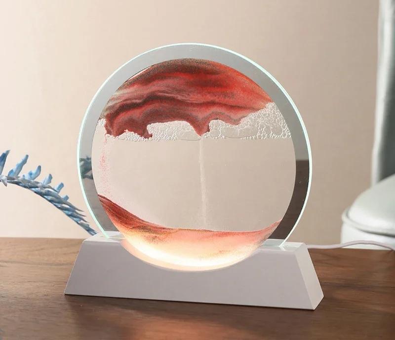 Sandscape Moving Sand Art Picture Table Lamp 3D Hourglass Quicksand Flowing Sand Painting Office Desktop Home Decor Gifts